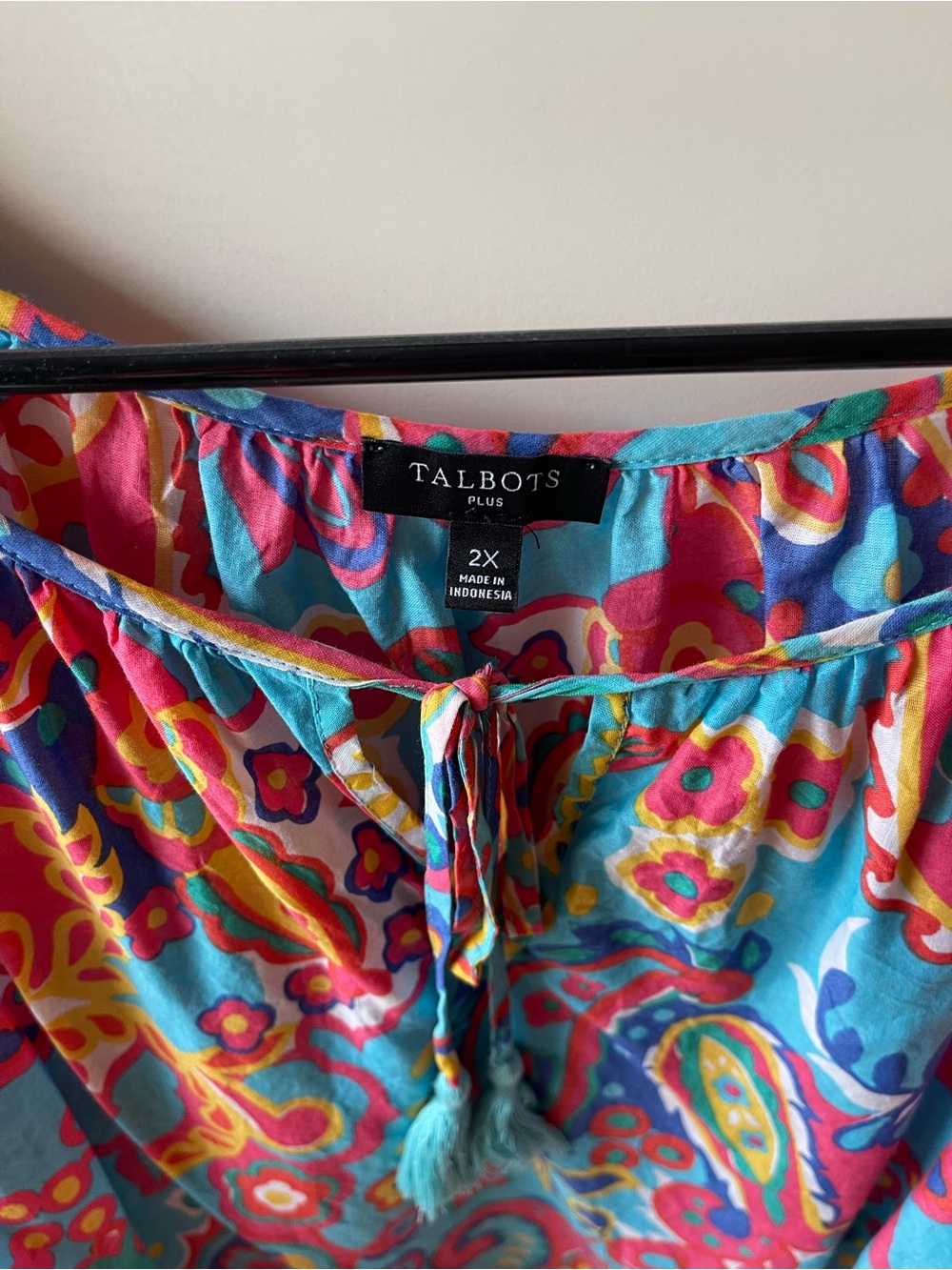 Talbots Turquoise Multicolor Paisley Peasant Blouse - Picture 2 of 5